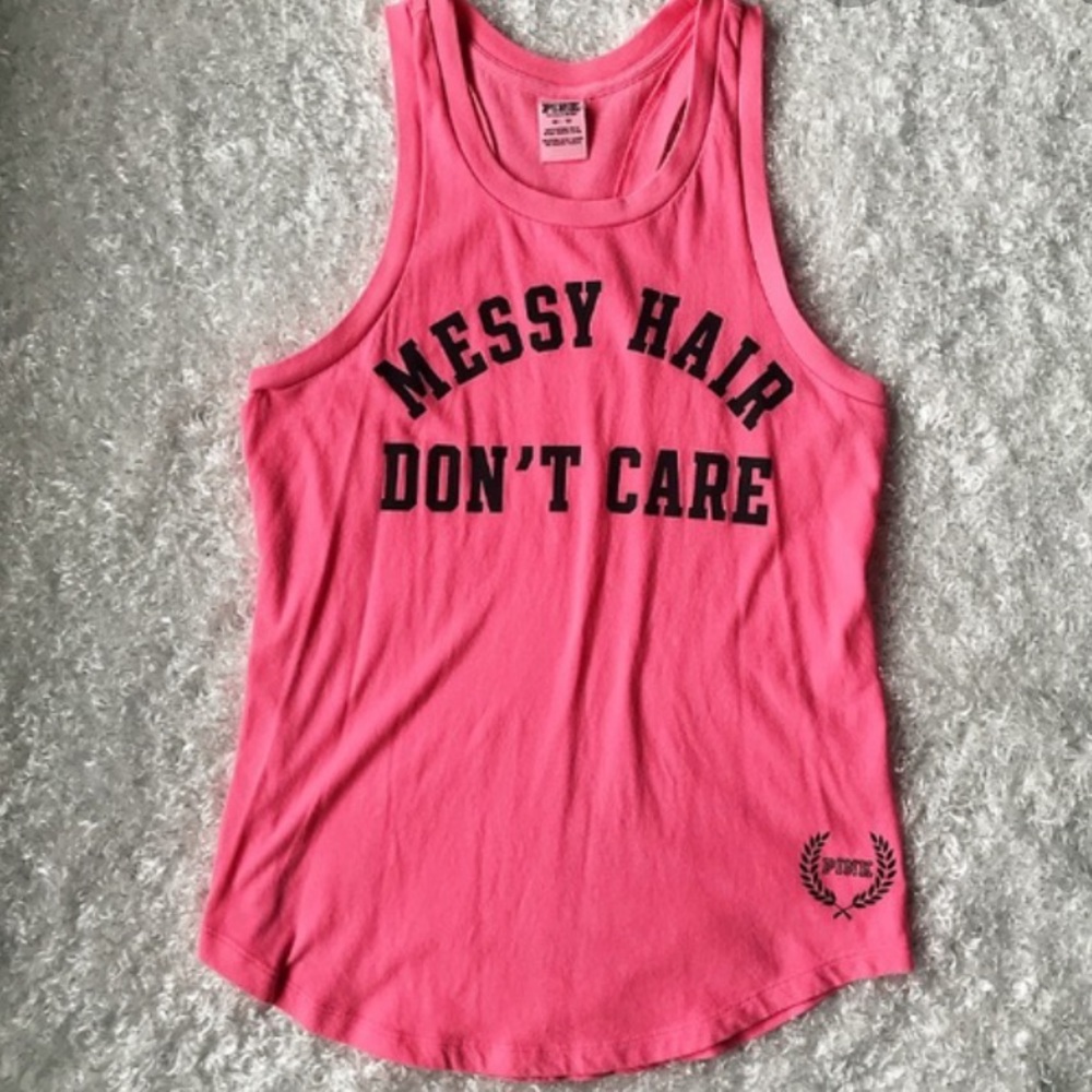 VS PINK neon messy hair workout tank top large